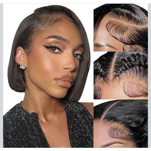 Short Bob Wig 13x4 HD Lace Front Short Straight Human Hair 10" Pre-Plucked 180% - Picture 1 of 4